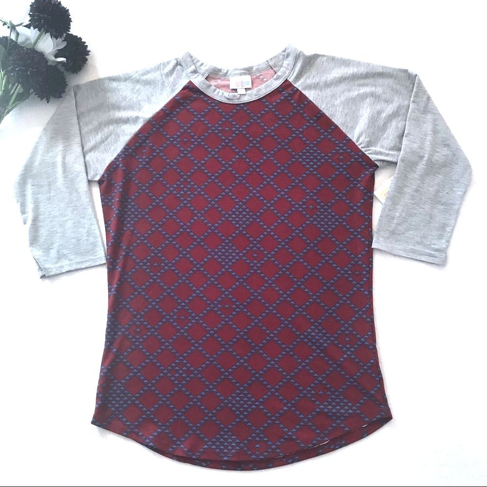 LuLaRoe Randy Tee Size Small Burgundy Blue Gray